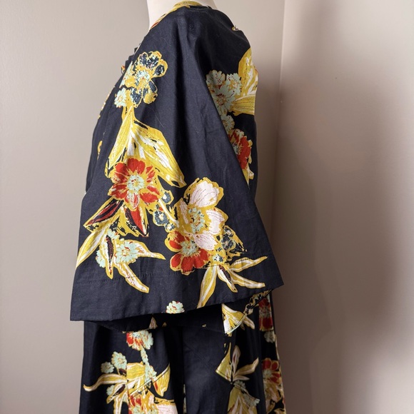 FREE PEOPLE Jodie Tropical Print Kimono Sleeve Mini Dress BLACK / LARGE - Picture 8 of 14